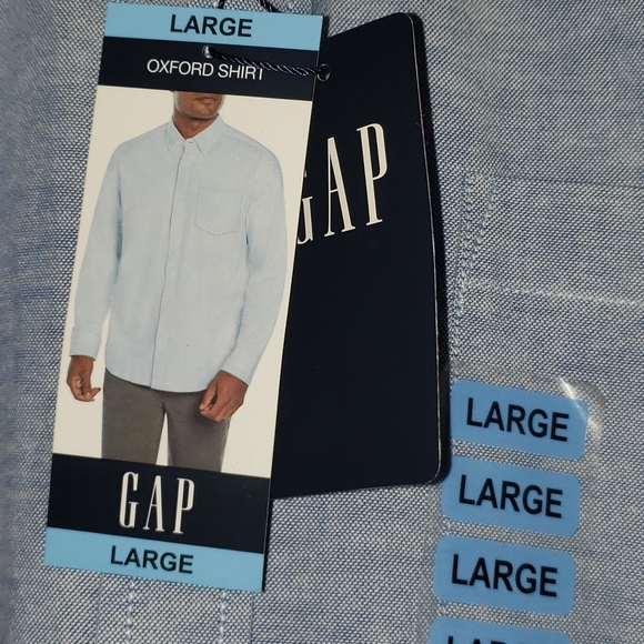 NWT GAP Men's Large Bright Cobalt w/ white long sleeved button down shirt - Picture 5 of 11